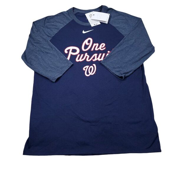 Washington Nationals Nike Local Phrase Tri-Blend 3/4-Sleeve Raglan T-Shirt Large - Picture 1 of 9